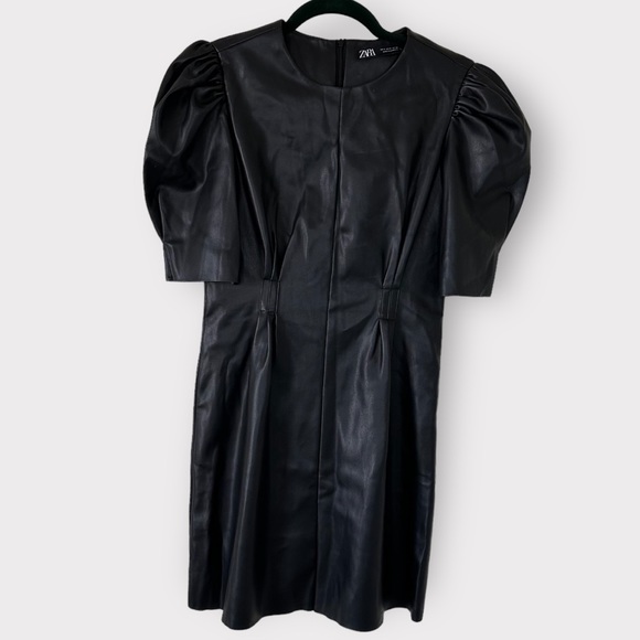 ZARA Vegan Leather Puff Sleeve Mini Dress - Picture 5 of 5
